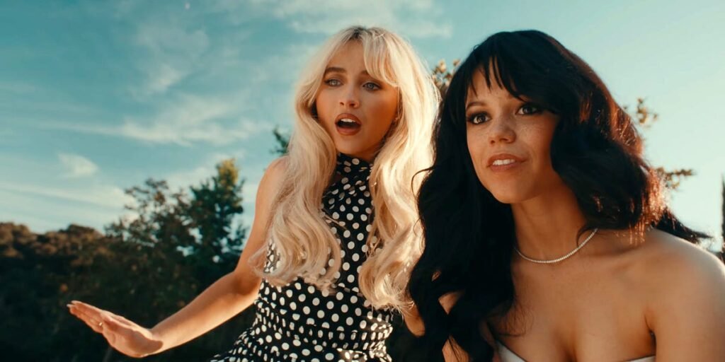 Sabrina Carpenter kisses Jenna Ortega in her new music video after months of speculation about her sexuality.